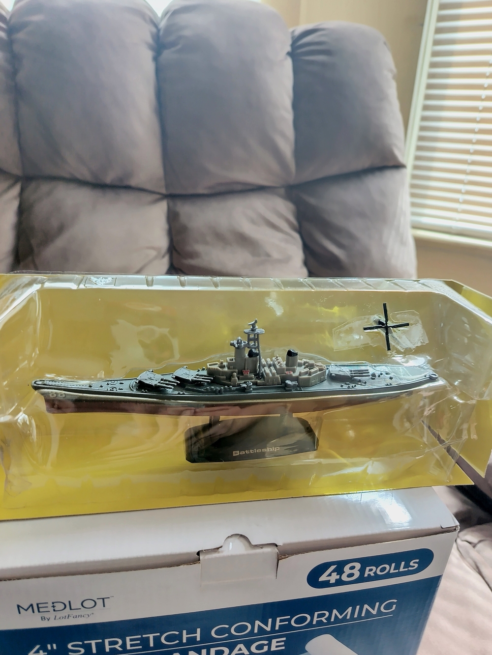 Die-Cast Battleship Model - Gray and Black About 8 1/2 Long With Box Helicopter